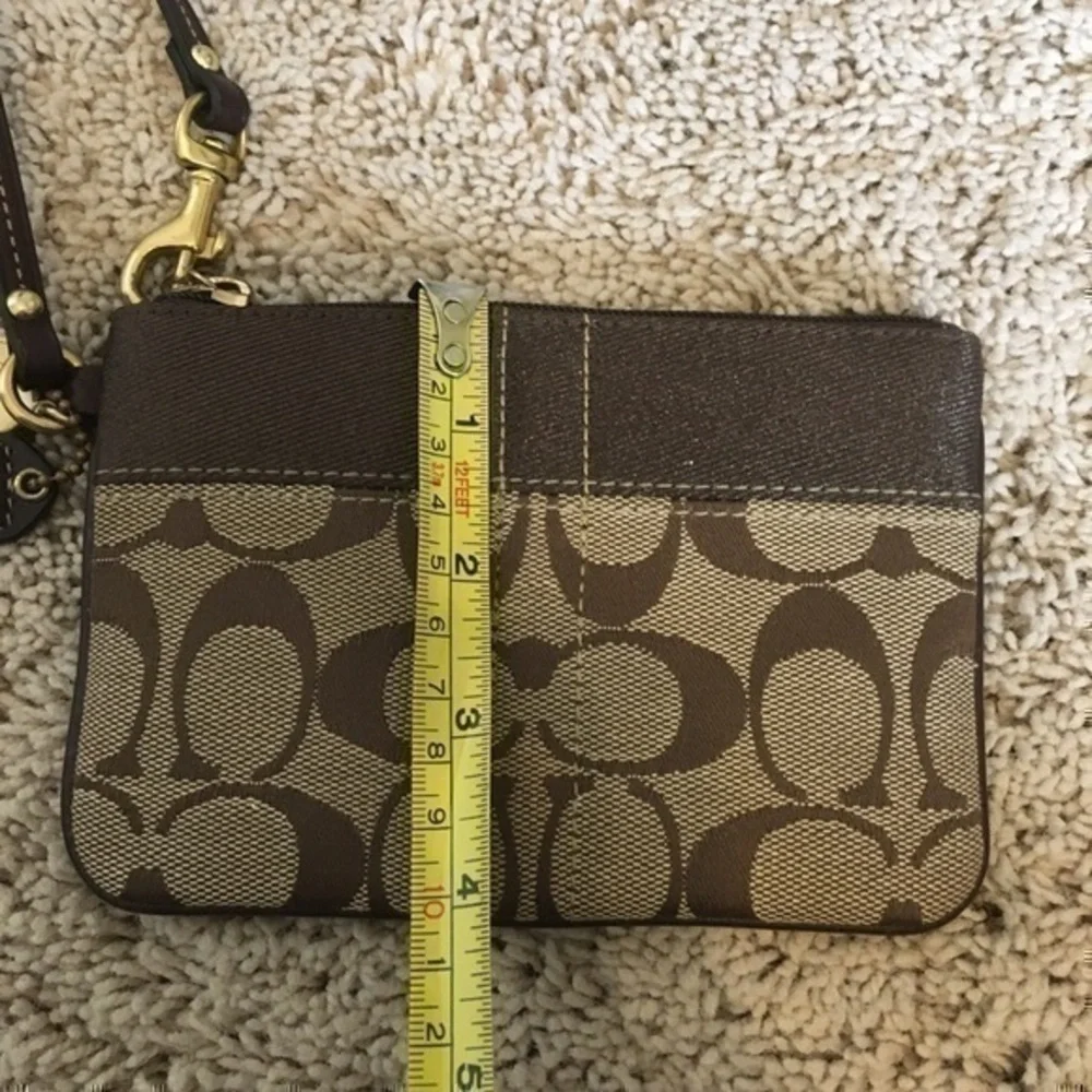Coach Khaki signature stripe wristlet